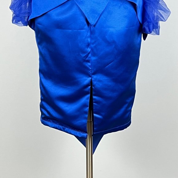 TS Couture Womens Cocktail Dress Blue Long Tulle Sleeves Sheath size Large - Picture 10 of 16